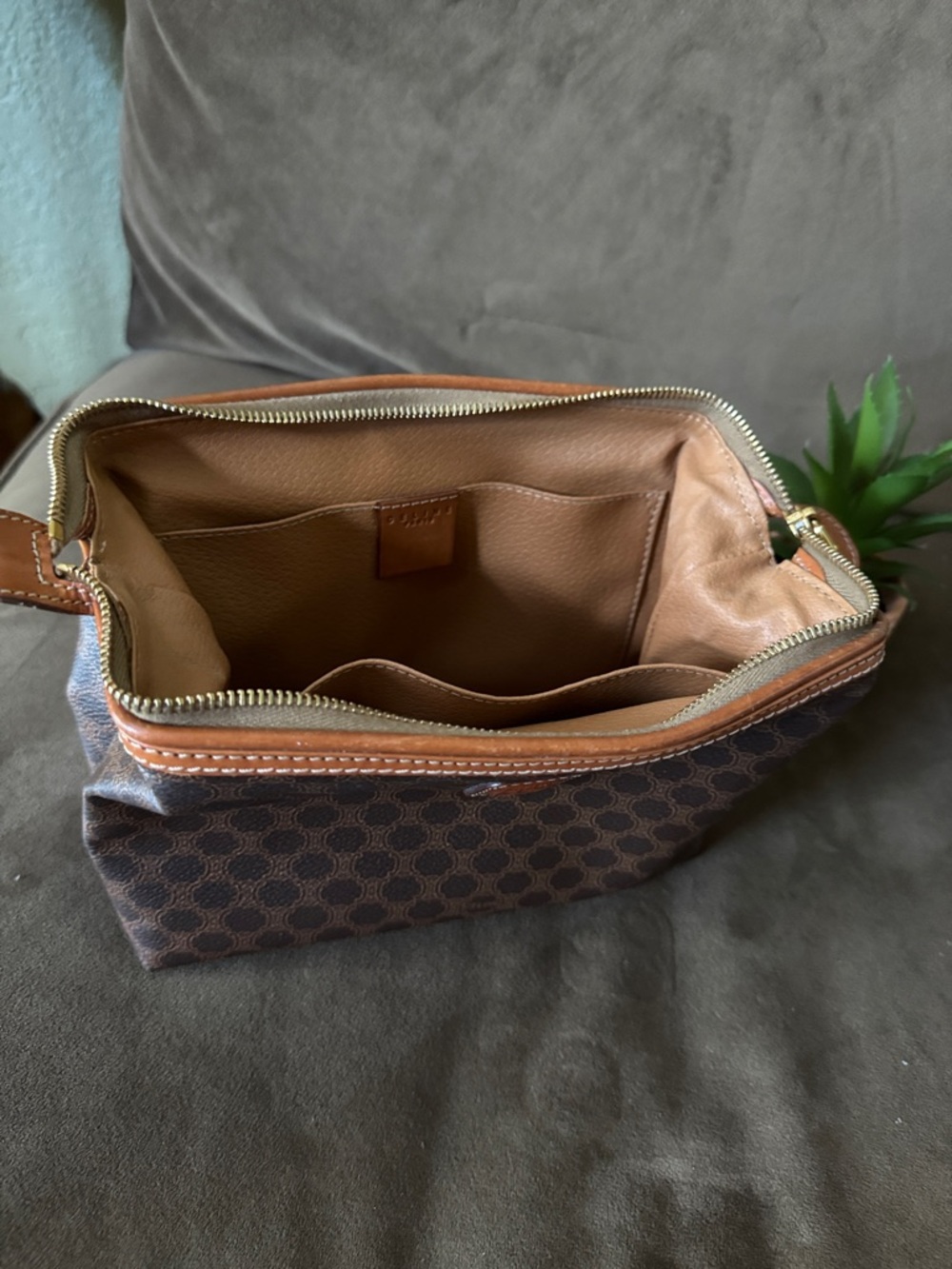 Hold for Mara Celine Brown Monogram Toiletry Pouch w Tan Trim Vintage Like New - Picture 6 of 11